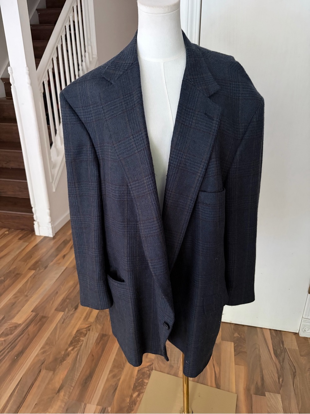 Vintage Navy Plaid Satin-Lined Blazer Sports Jacket Christian Brooks Label